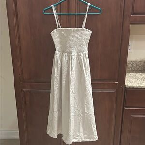 Elegant Tan Linen Midi Dress